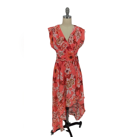00035 Eliza J Floral Asymmetrical Dress Pink size 2P preppy bohemian wedding - Picture 1 of 9